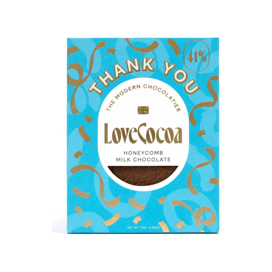 THANK YOU - HONEYCOMB MILK CHOCOLATE BAR, LOVE COCOA