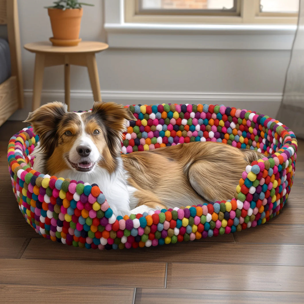 'MODWOOL' MULTICOLOURED FELT BALL PET BED, TORRE & TAGUS