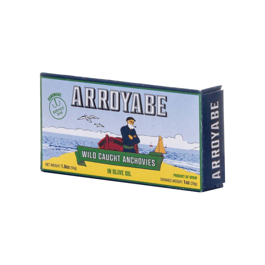 WILD CAUGHT ANCHOVIES IN OLIVE OIL 1.8oz, ARROYABE