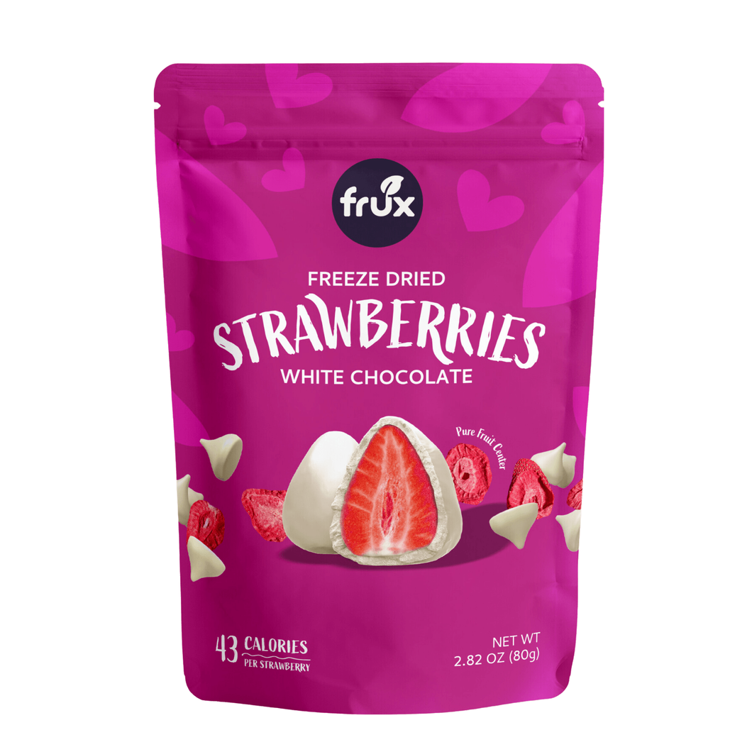 WHITE CHOCOLATE COVERED STRAWBERRIES (FREEZE DRIED), FRUX FRUIT