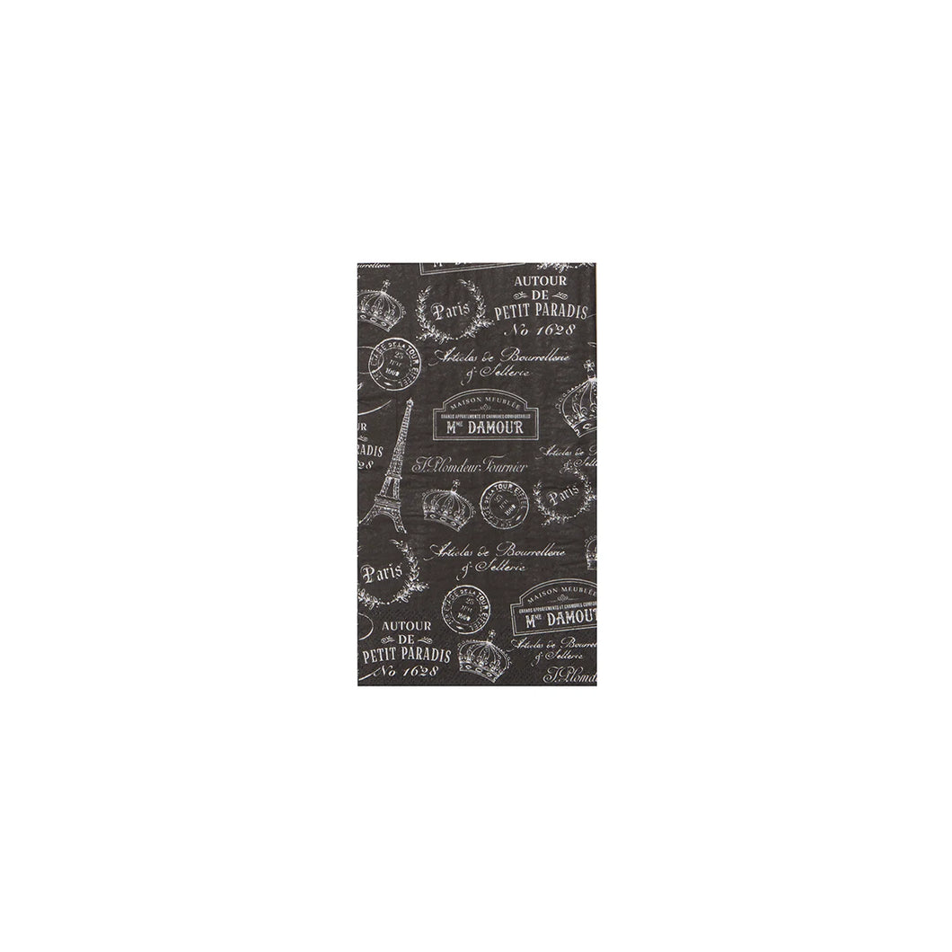 PARIS PASSPORT DINNER NAPKIN (BLACK), PULP