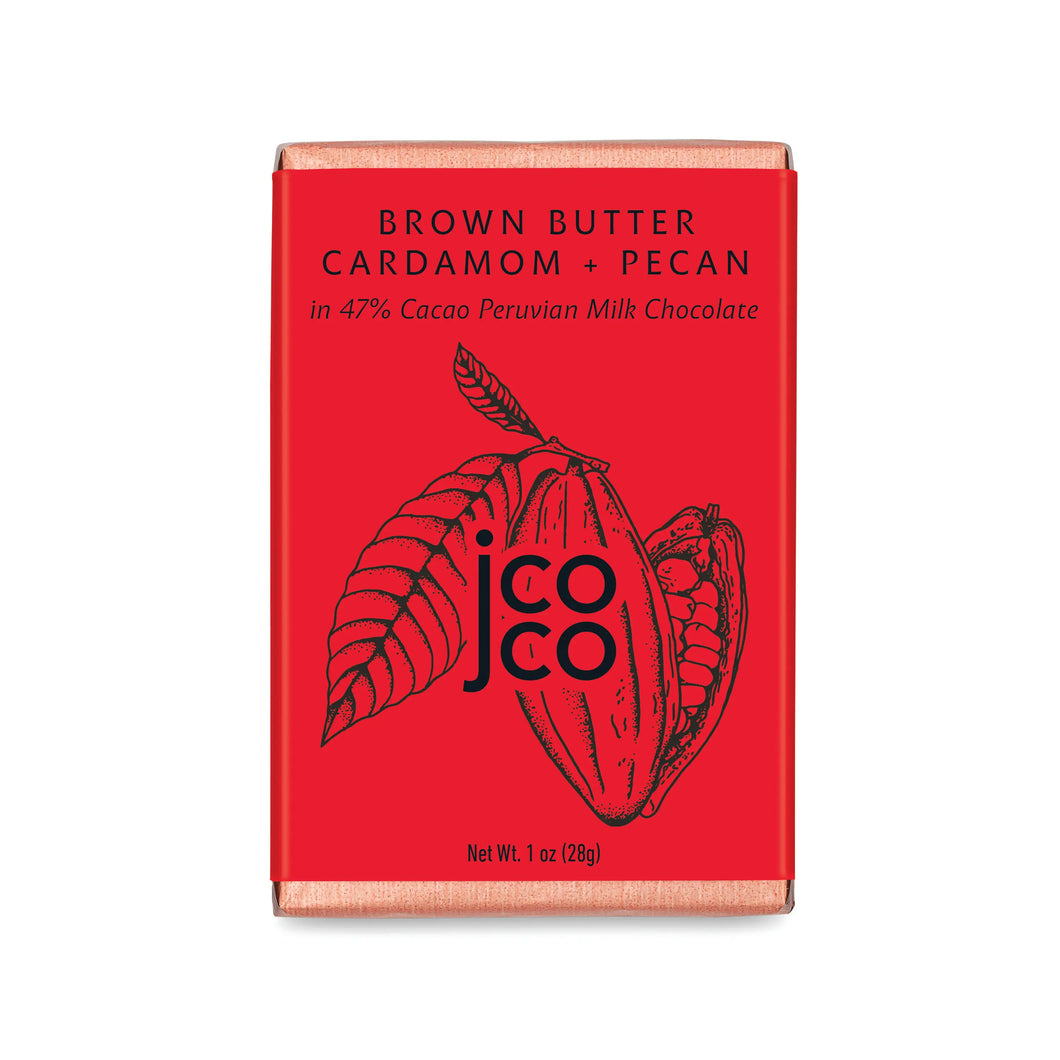 BROWN BUTTER CARDAMON & PECAN CHOCOLATE BAR (1OZ), JCOCO