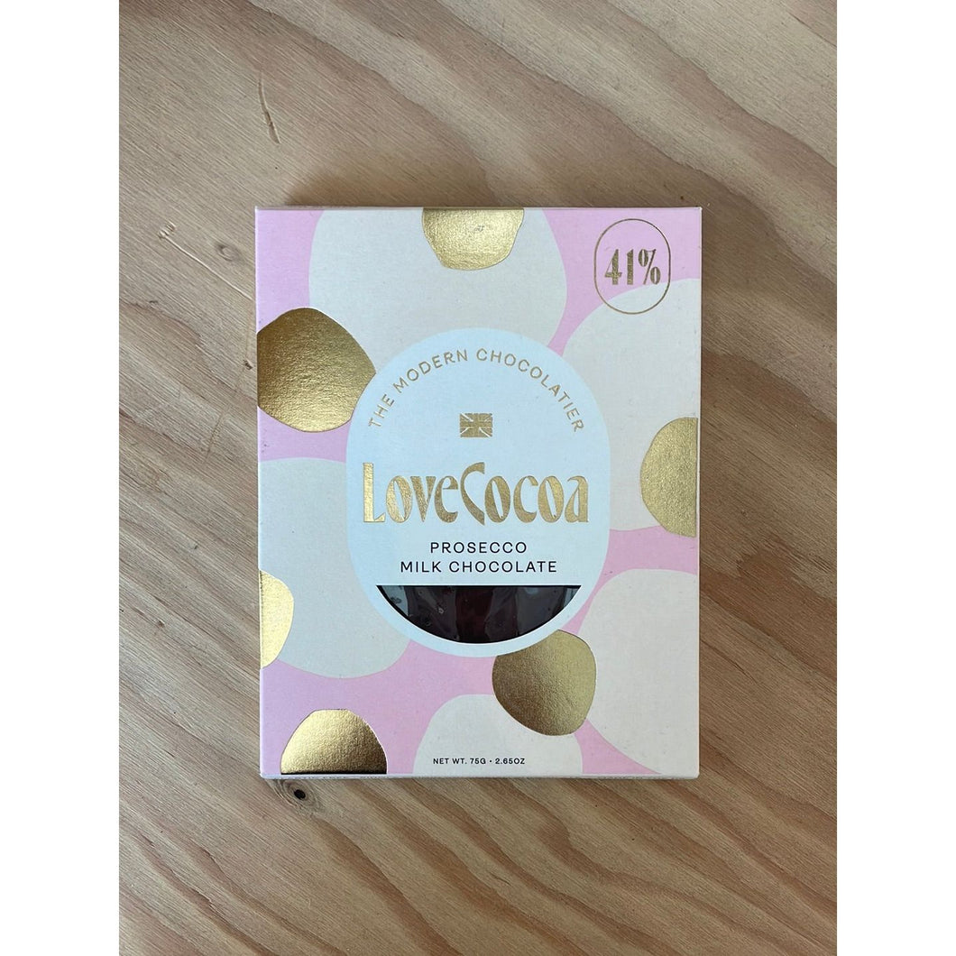 PINK PROSECCO MILK CHOCOLATE BAR, LOVE COCOA