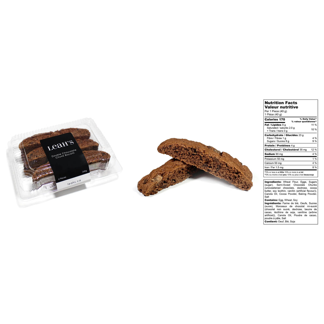 DOUBLE CHOCOLATE CHUNK BISCOTTI, LEAH'S