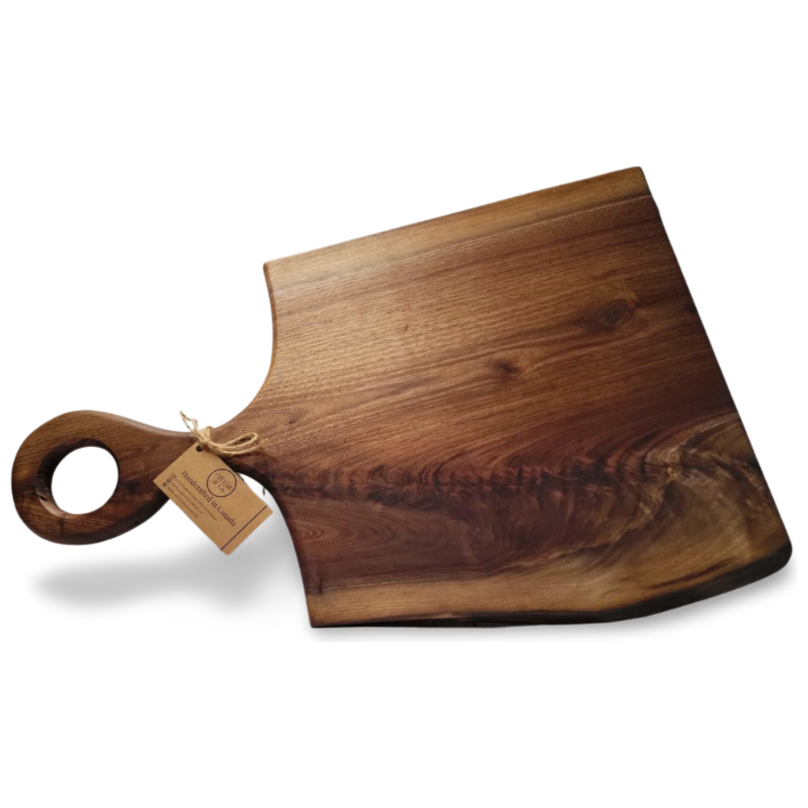 HANDCRAFTED WALNUT MEDIUM WITH HANDLE CHARCUTERIE BOARD, OFF CUT AND CO