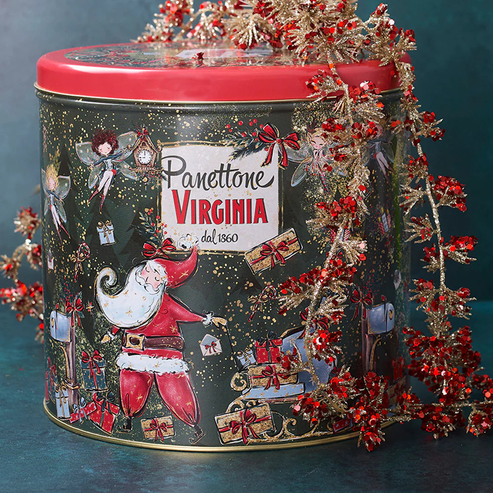 TALL BAKED PANETTONE - SANTA CLAUS ROUND TIN (1kg), AMARETTI VIRIGINIA