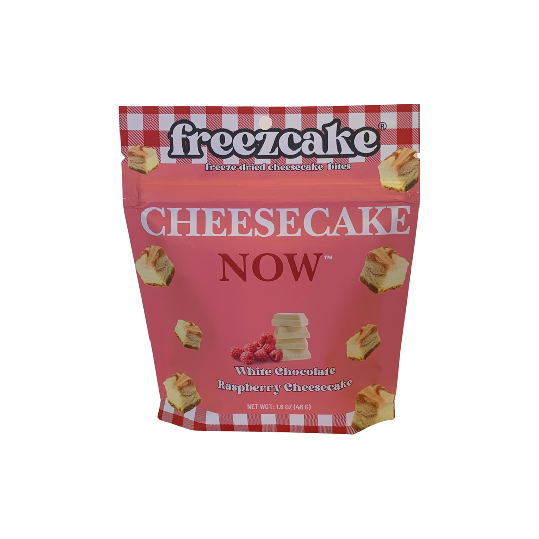 ‘CHEESECAKE NOW’ FREEZE DRIED WHITE CHCOCOLATE AND RASPBERRY CHEESECAKE BITES, FREEZECAKE