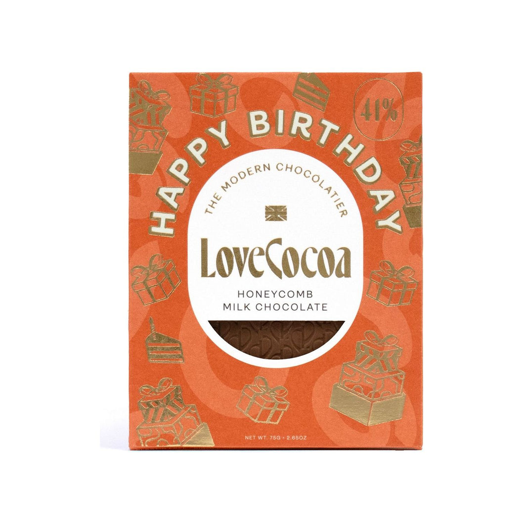 HAPPY BIRTHDAY - HONEYCOMB MILK CHOCOLATE BAR, LOVE COCOA