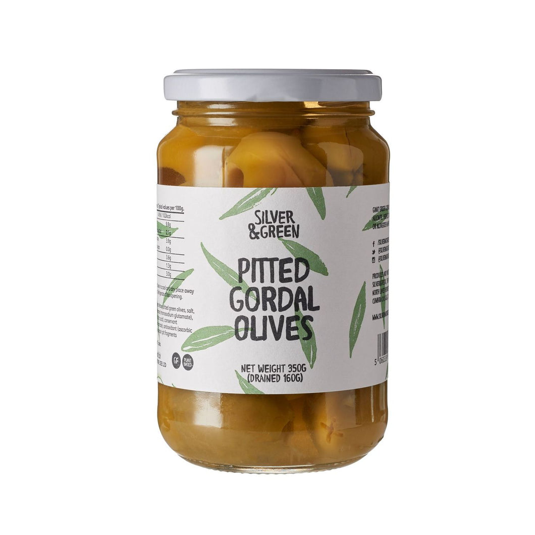 PITTED GORDAL OLIVES, SILVER & GREEN